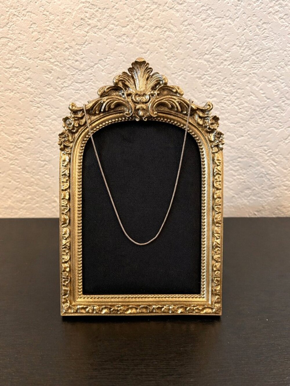 Vintage Style Gold Jewelry Display Stand with Black Velvet Necklace Holder